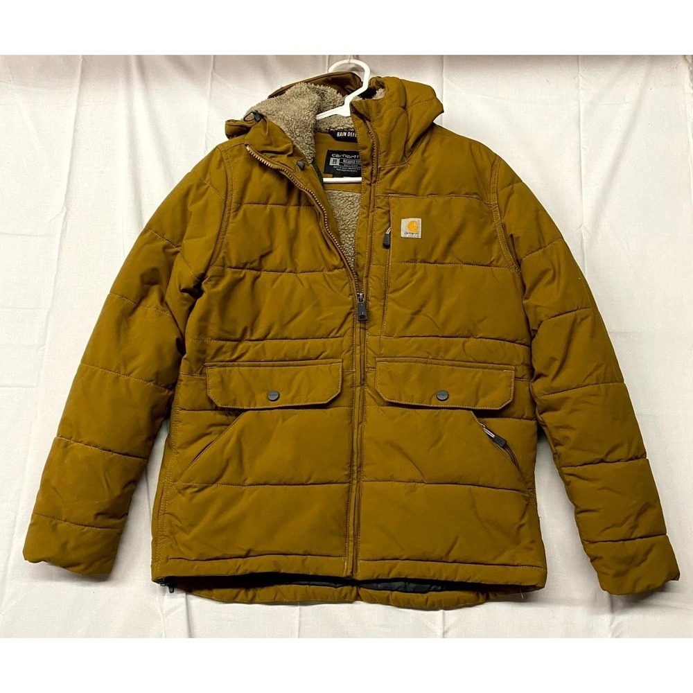 Carhartt Rain Defender Montana Insulated Utility Jacket Womens XS Brown Quilted
